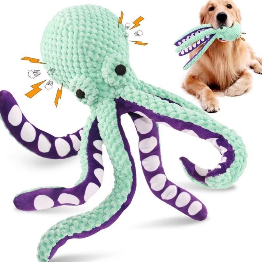 Interactive Plush Octopus Toy for Dogs - Sound-Activated, Durable Companion for Large and Small Breeds